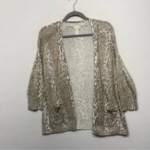 Chico's Leopard Animal Open Cardigan 1 / Small Tan Beige